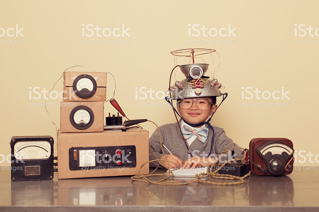 Boy with creative science tools